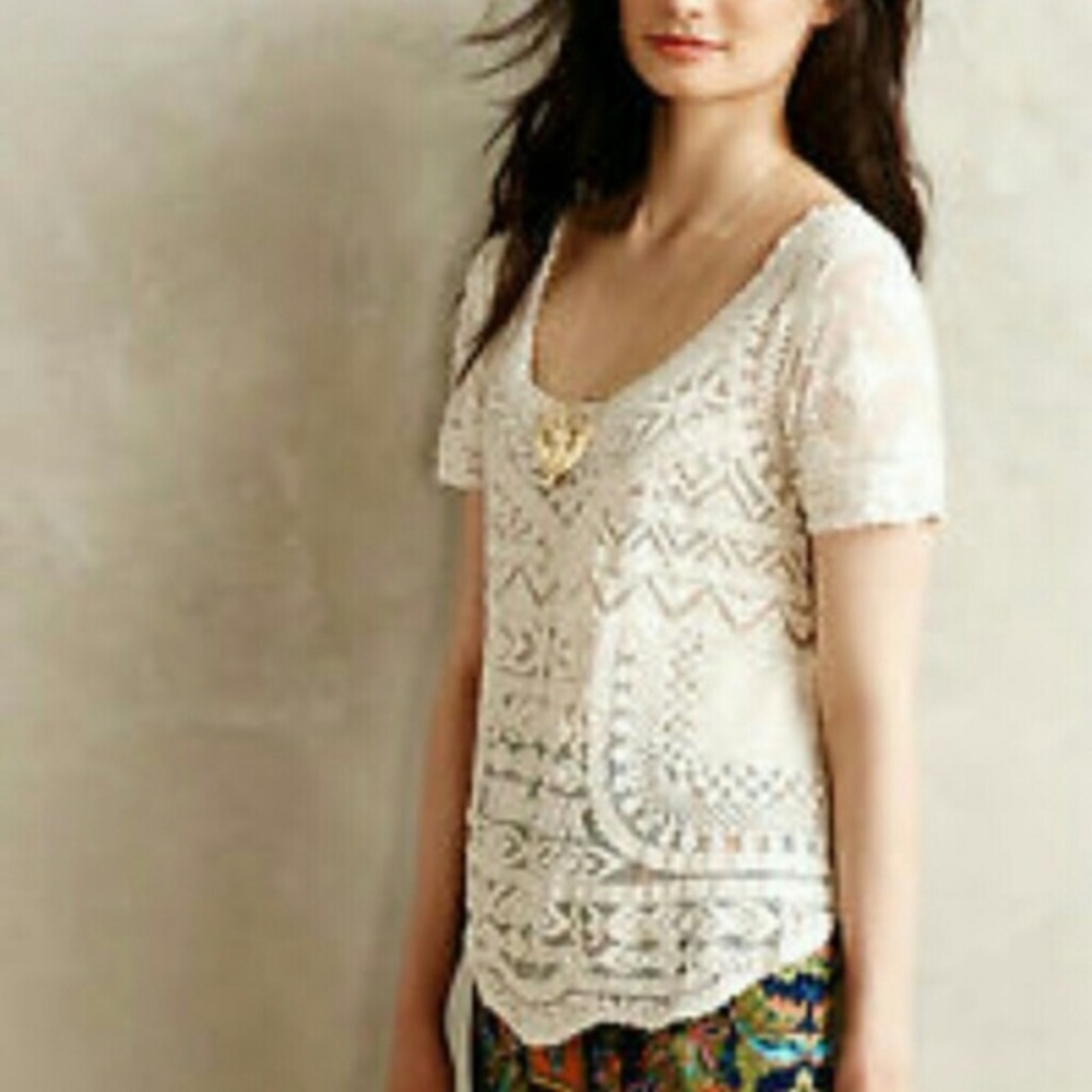 Anthropologie cream crocheted top